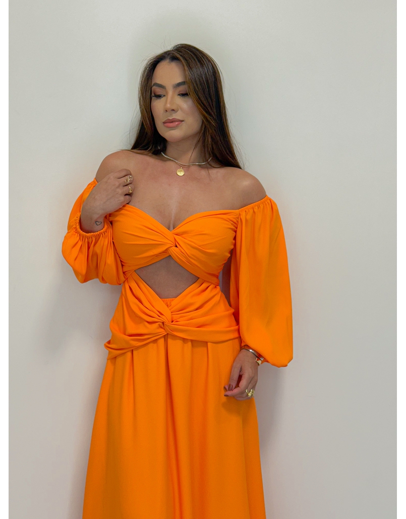 Vestido Longo Festa Laranja