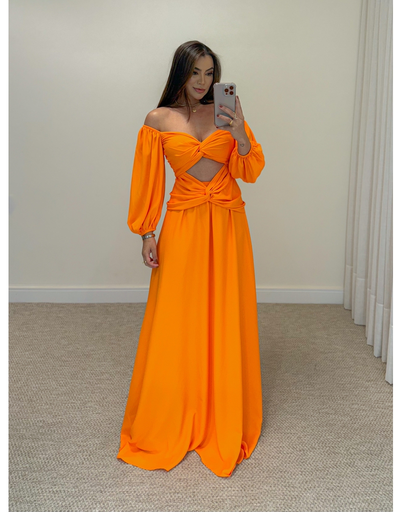 Vestido Longo Festa Laranja