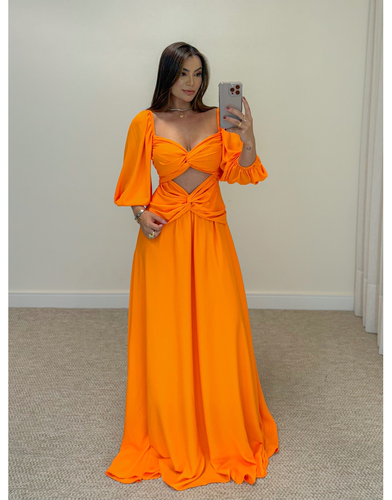 Vestido Longo Festa Laranja