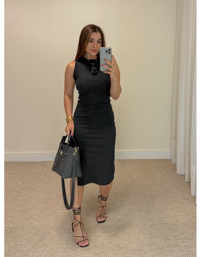 Vestido Canelado Kiara Preto