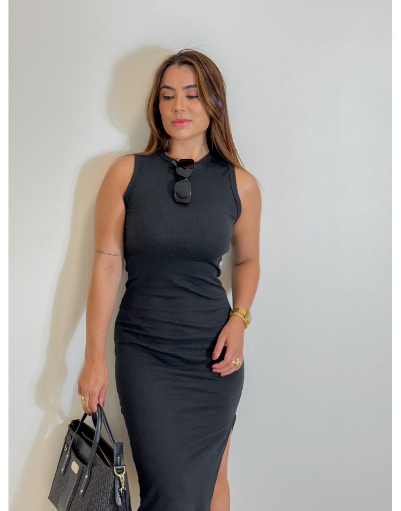 Vestido Canelado Kiara Preto