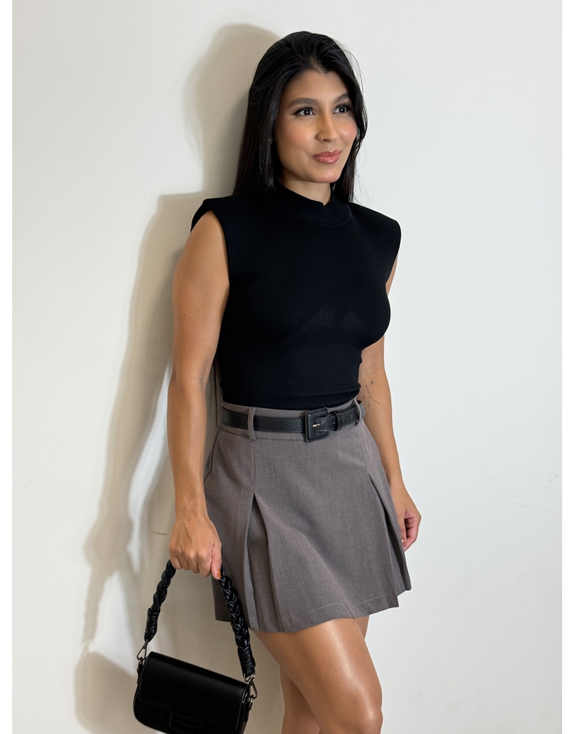 Short Saia Linho Chumbo 