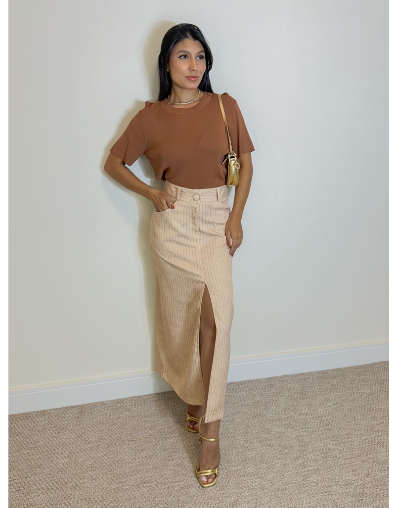 Saia Midi Listrada Brenda Cappuccino