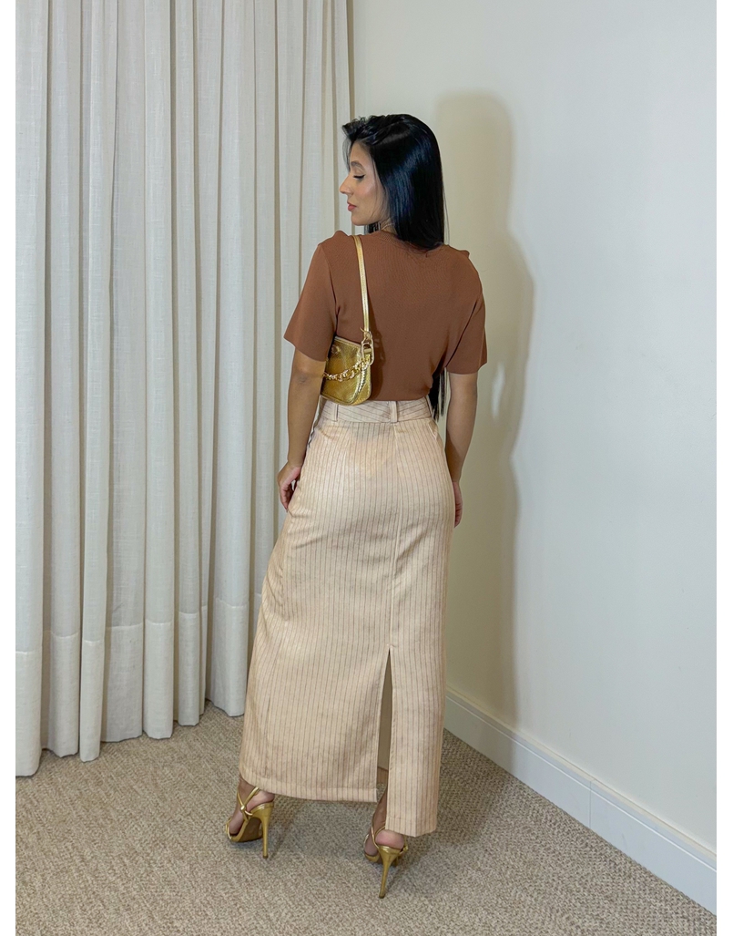 Saia Midi Listrada Brenda Cappuccino