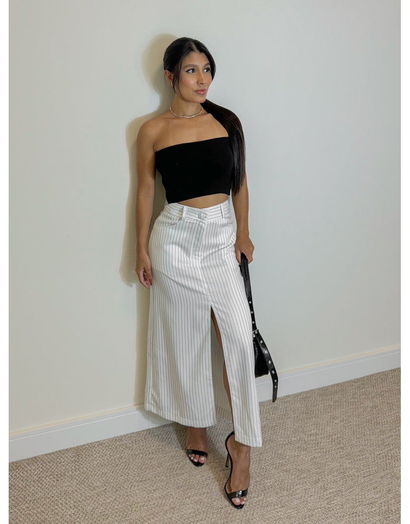 Saia Midi Listrada Brenda Branca