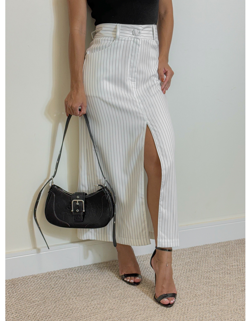 Saia Midi Listrada Brenda Branca