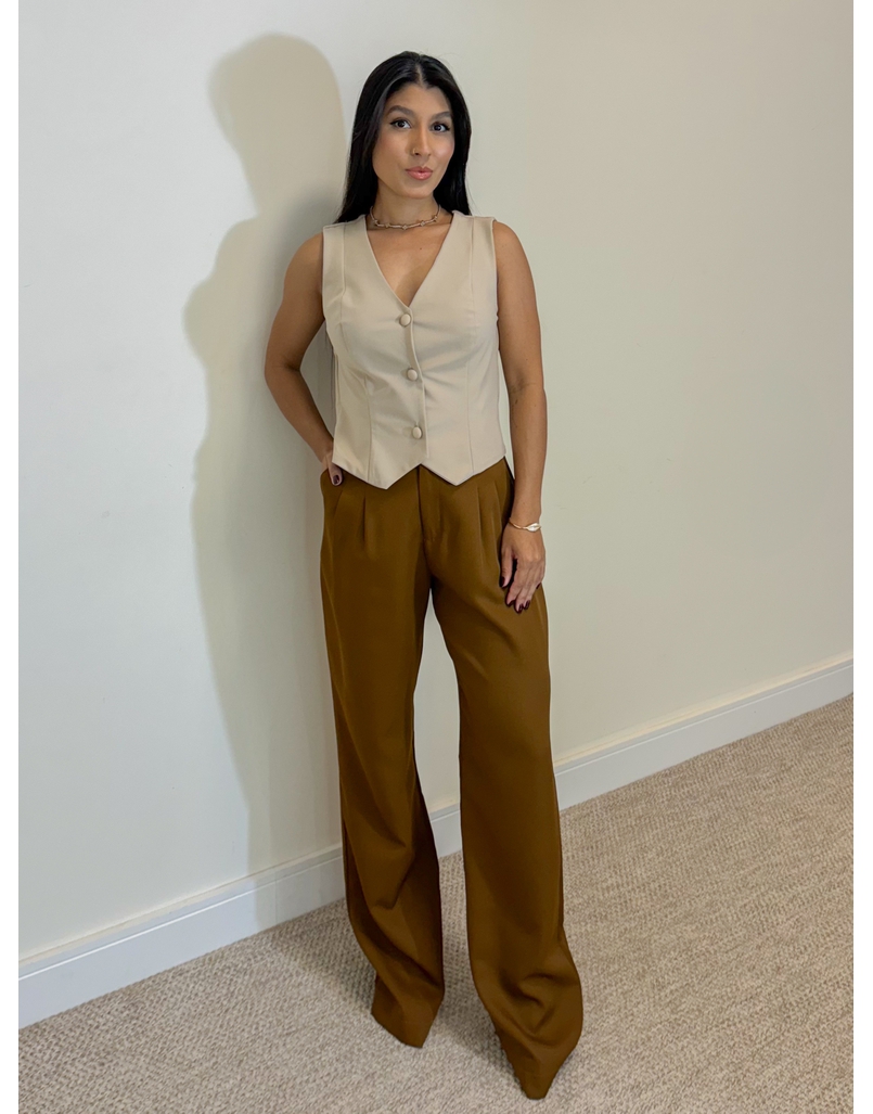 Calça Reta Alfaiataria Marrom