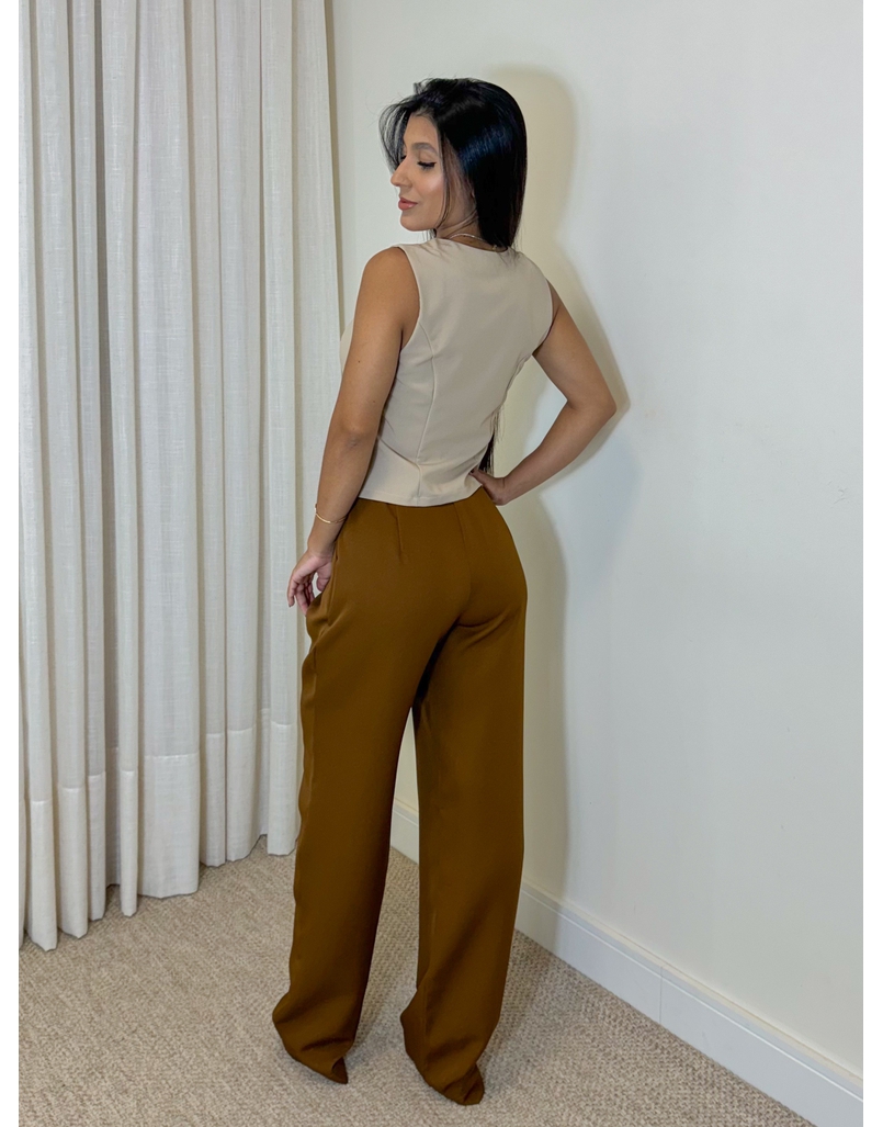 Calça Reta Alfaiataria Marrom