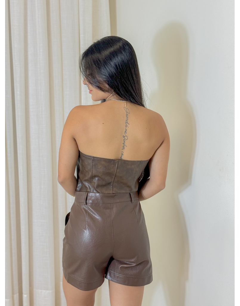 Short Cinto Couro Fake Marrom