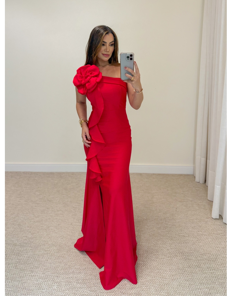 Vestido Festa Flor Vermelho