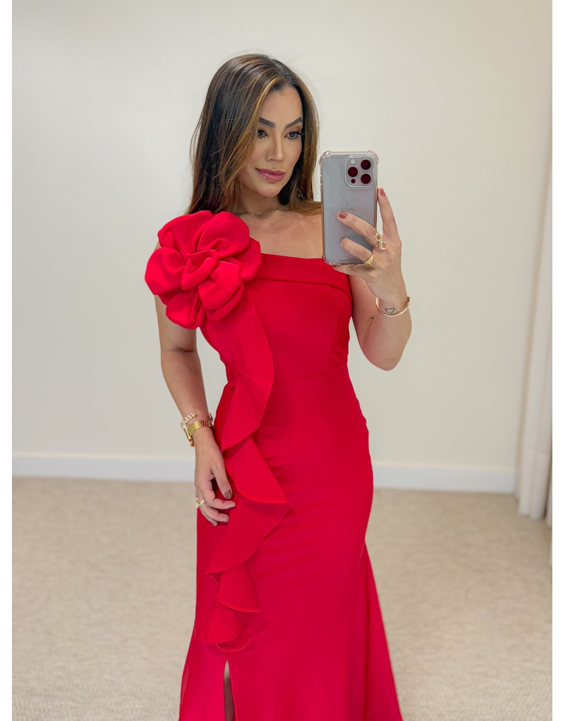 Vestido Festa Flor Vermelho