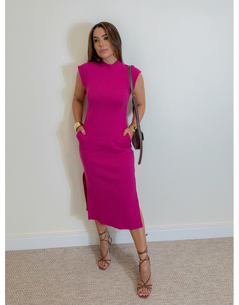 Vestido Canelado Muscle Tee Framboesa