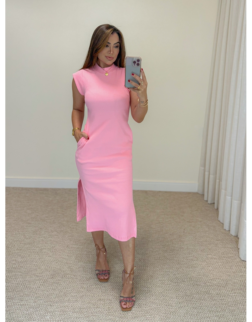 Vestido Canelado Muscle Tee Rosa Barbie