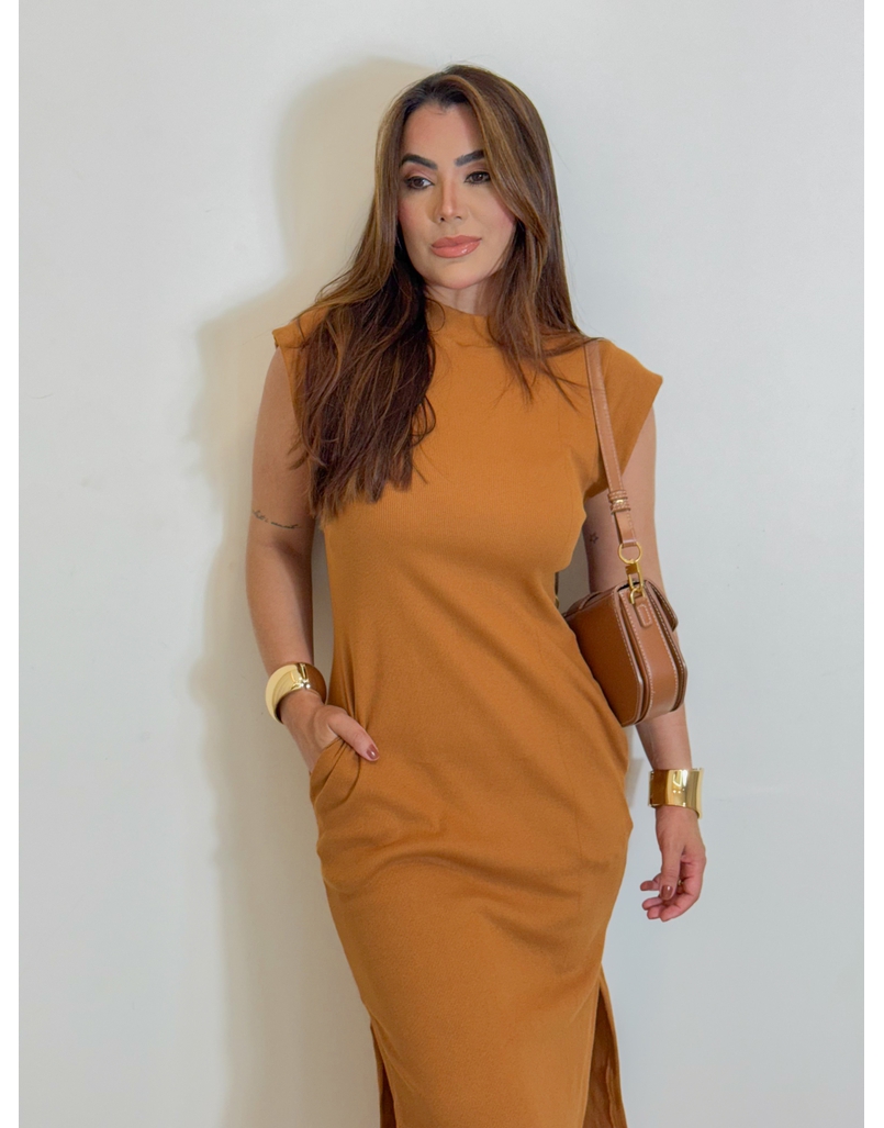 Vestido Canelado Muscle Tee Caramelo