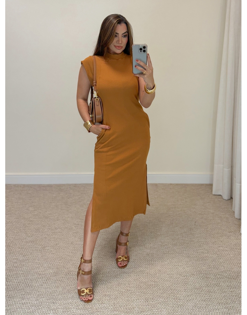 Vestido Canelado Muscle Tee Caramelo