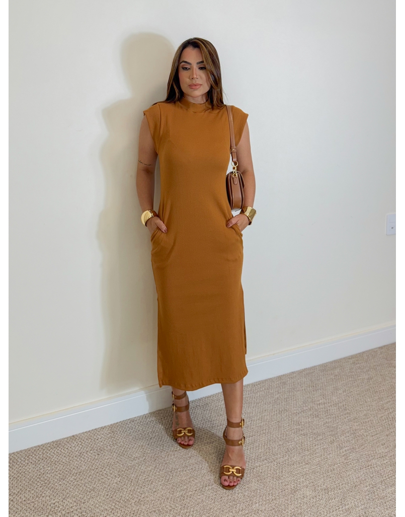Vestido Canelado Muscle Tee Caramelo
