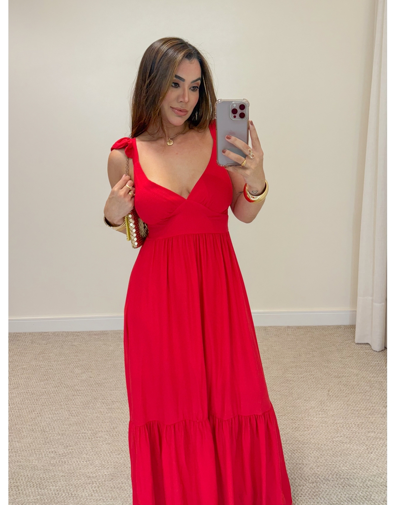 Vestido Alça Babado Barcelona Vermelho