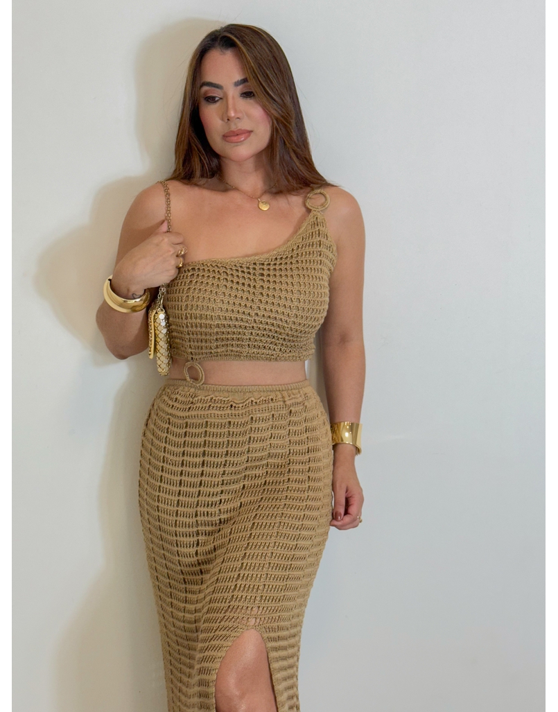 Vestido Tricot Ombro Só Paola Cappuccino