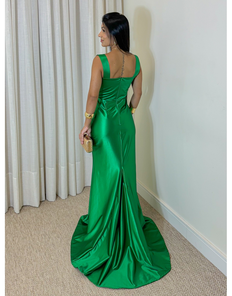 Vestido Longo Festa Acetinado Verde