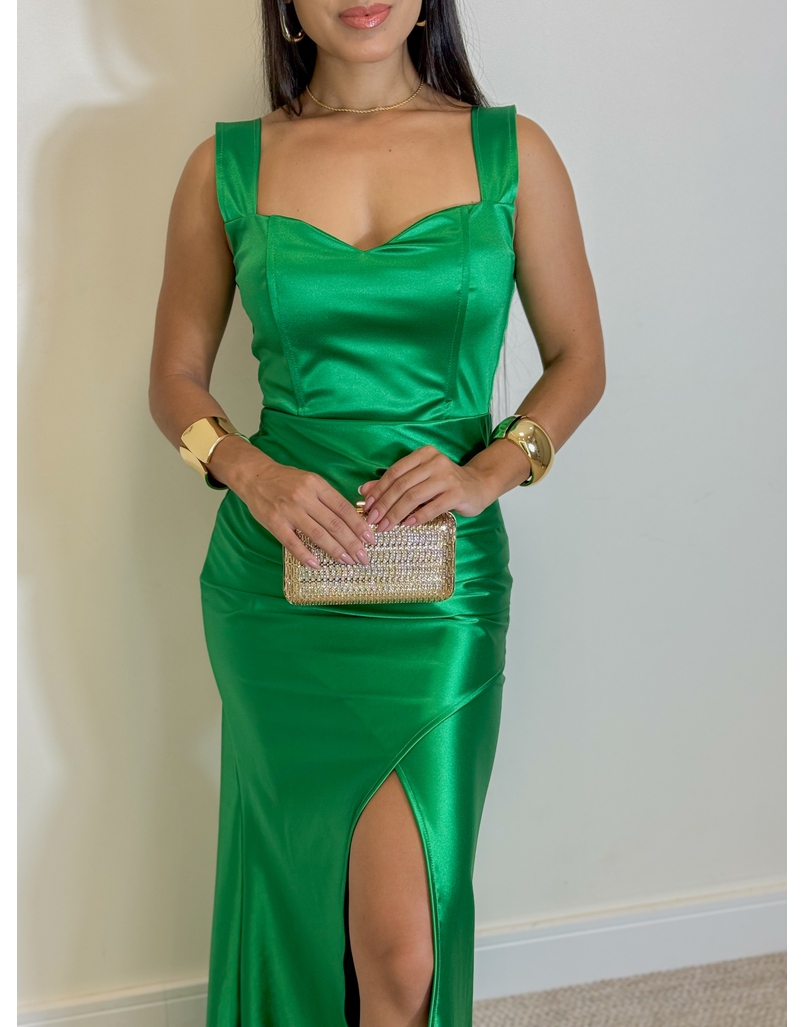 Vestido Longo Festa Acetinado Verde