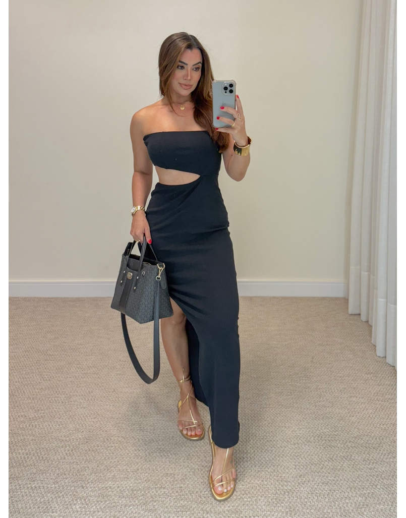 Vestido Canelado Iza Preto