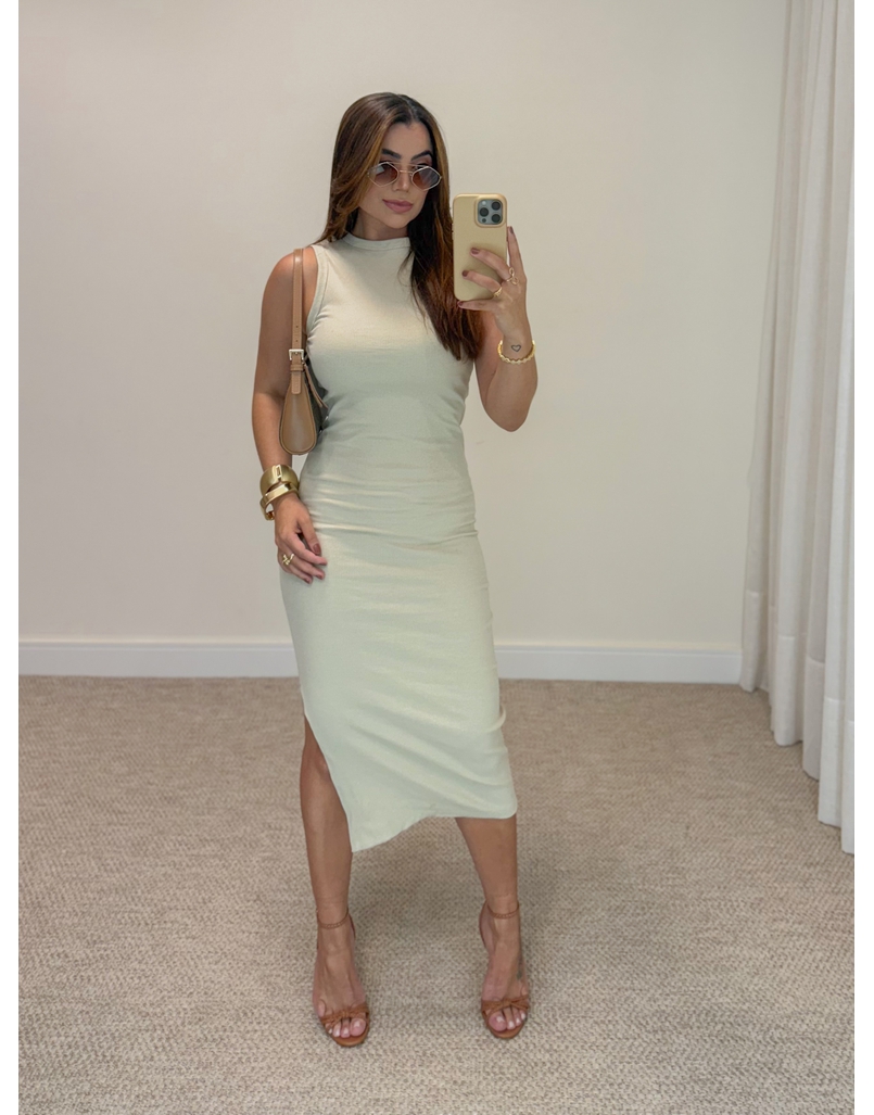 Vestido Canelado Kiara Areia
