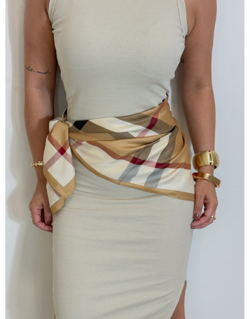 Lenço Seda Xadrez Marrom