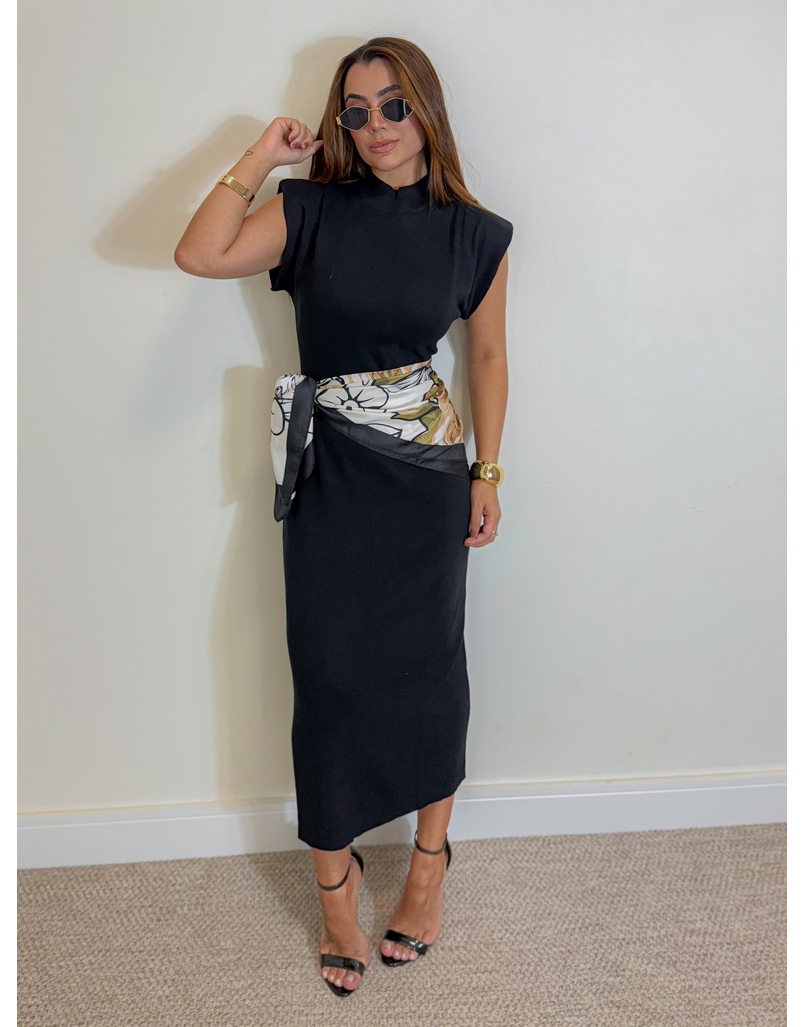 Lenço Seda Floral Preto