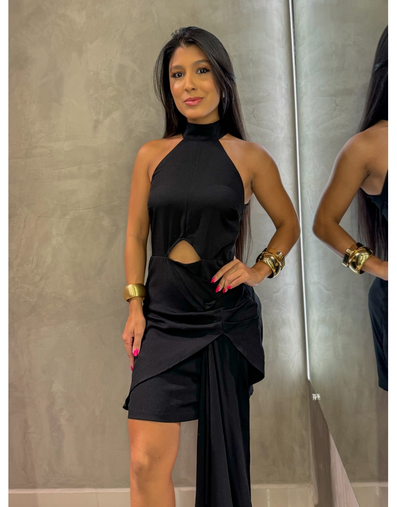 Vestido Gola Alta Preto