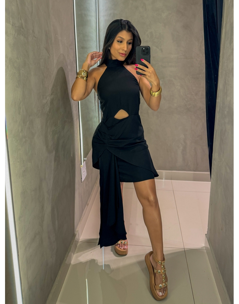 Vestido Gola Alta Preto