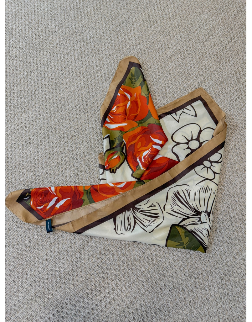 Lenço Seda Floral Cappuccino