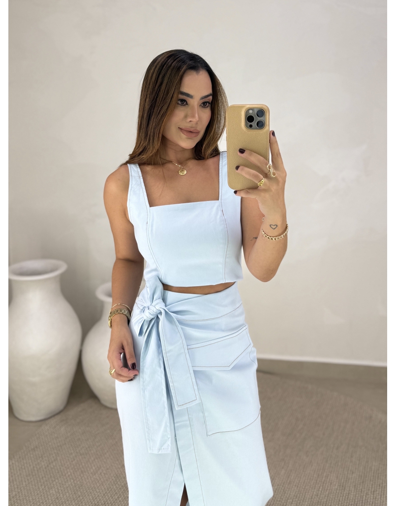 Cropped Alça Sarja Azul