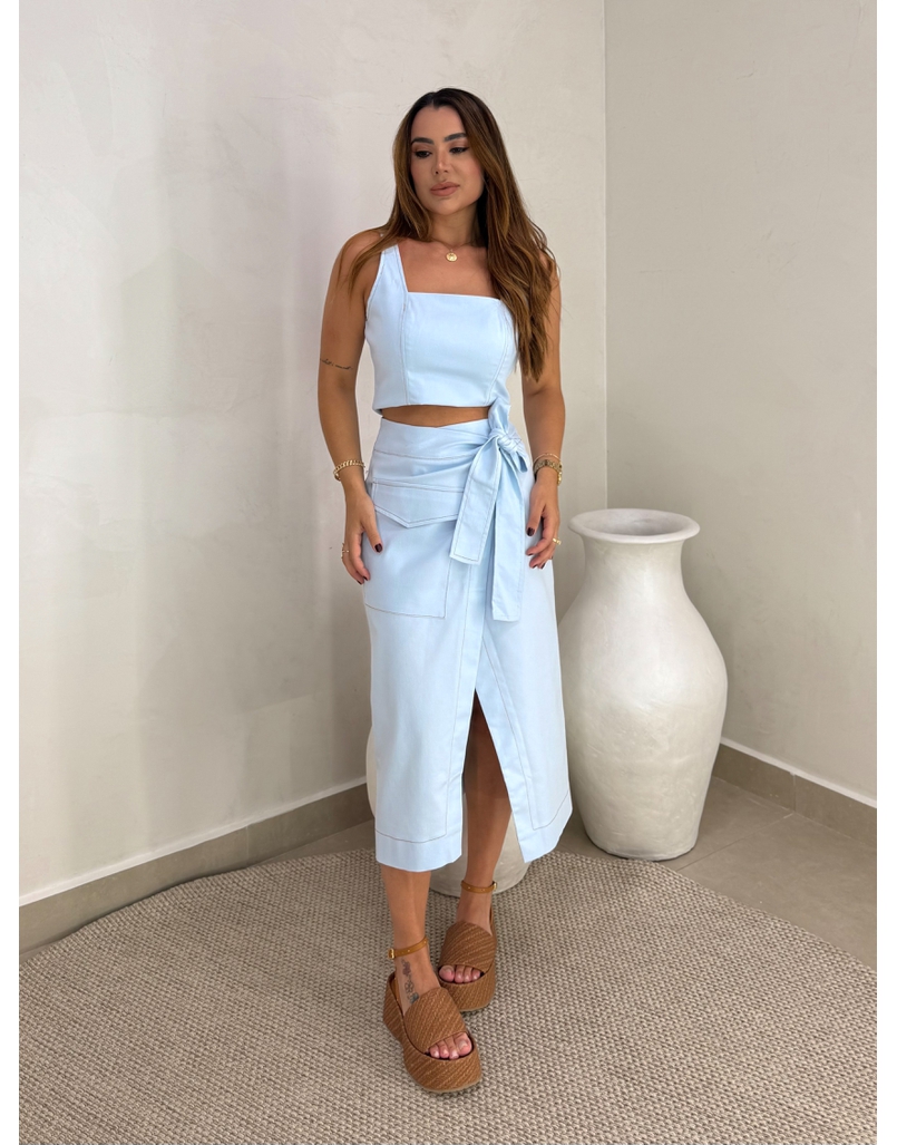 Cropped Alça Sarja Azul