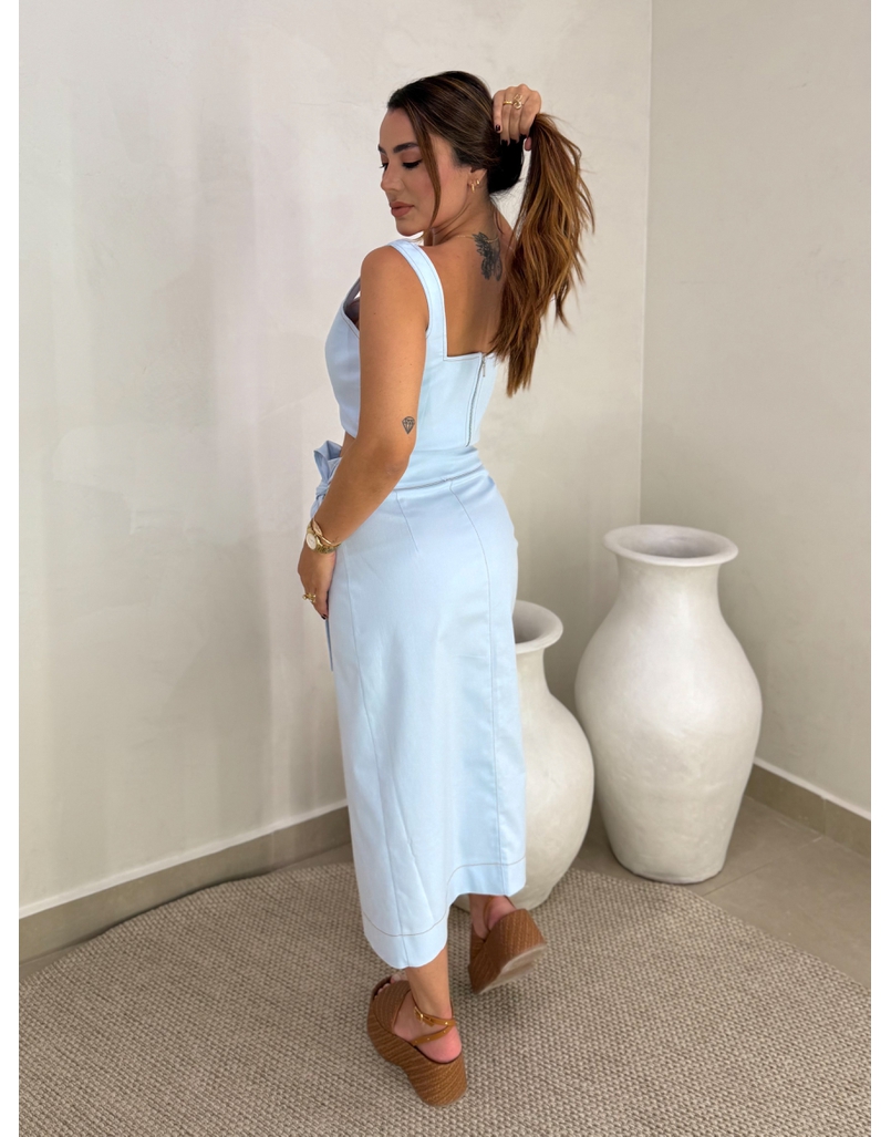 Cropped Alça Sarja Azul