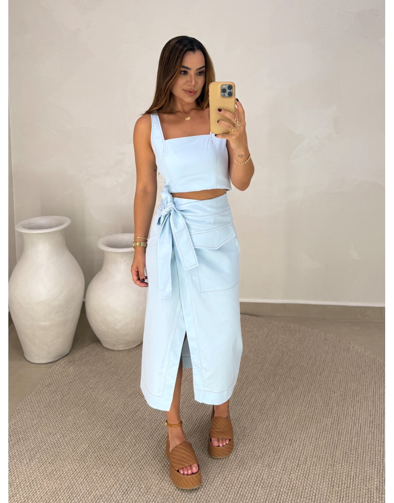 Cropped Alça Sarja Azul