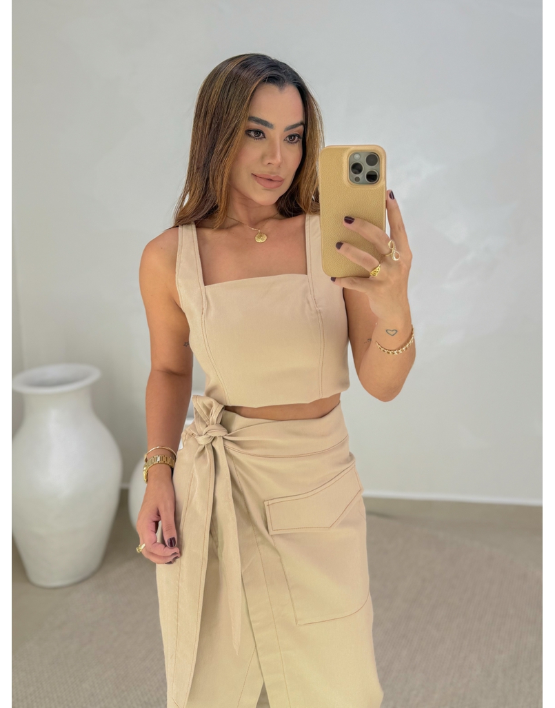 Cropped Alça Sarja Caqui 