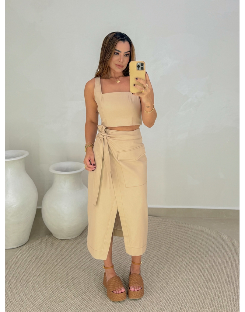 Cropped Alça Sarja Caqui 