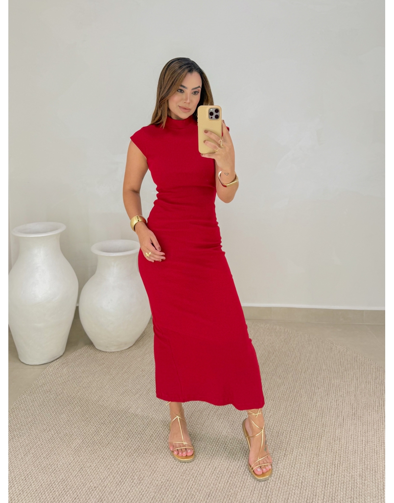 Vestido Canelado Buenos Aires Vermelho