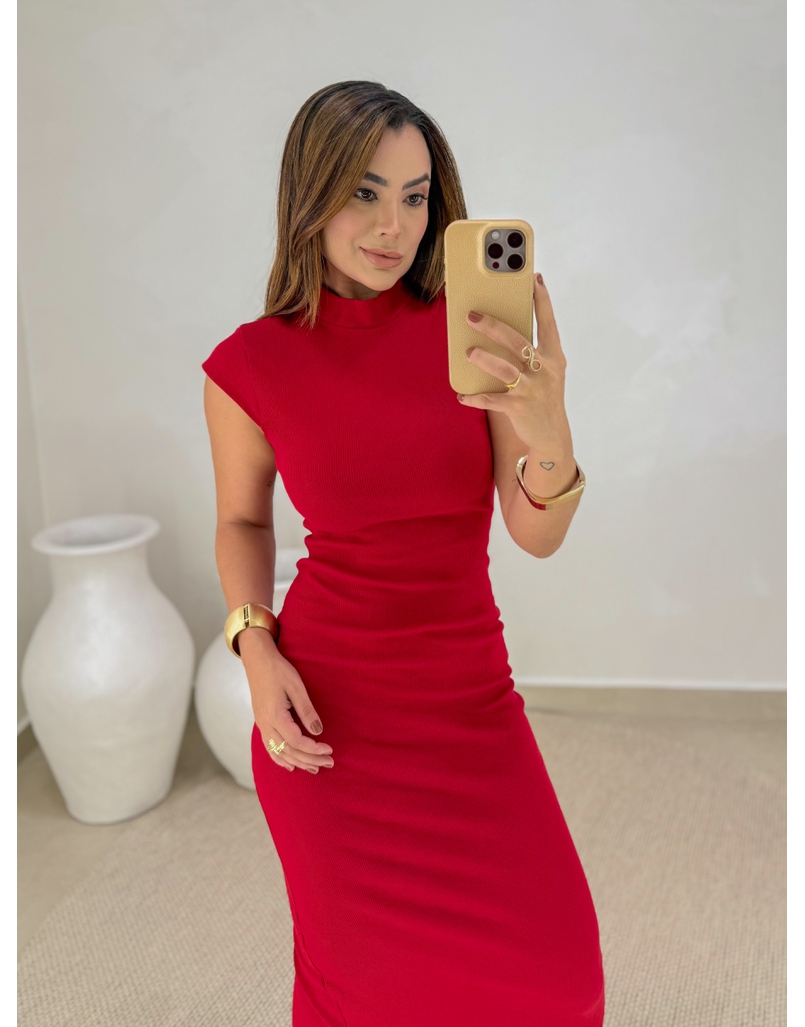 Vestido Canelado Buenos Aires Vermelho