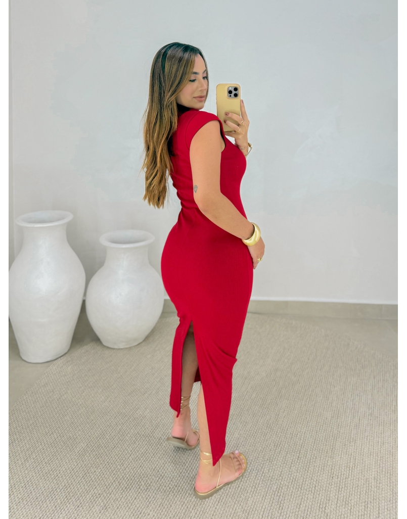 Vestido Canelado Buenos Aires Vermelho