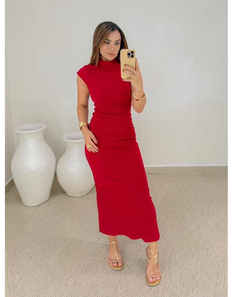 Vestido Canelado Buenos Aires Vermelho