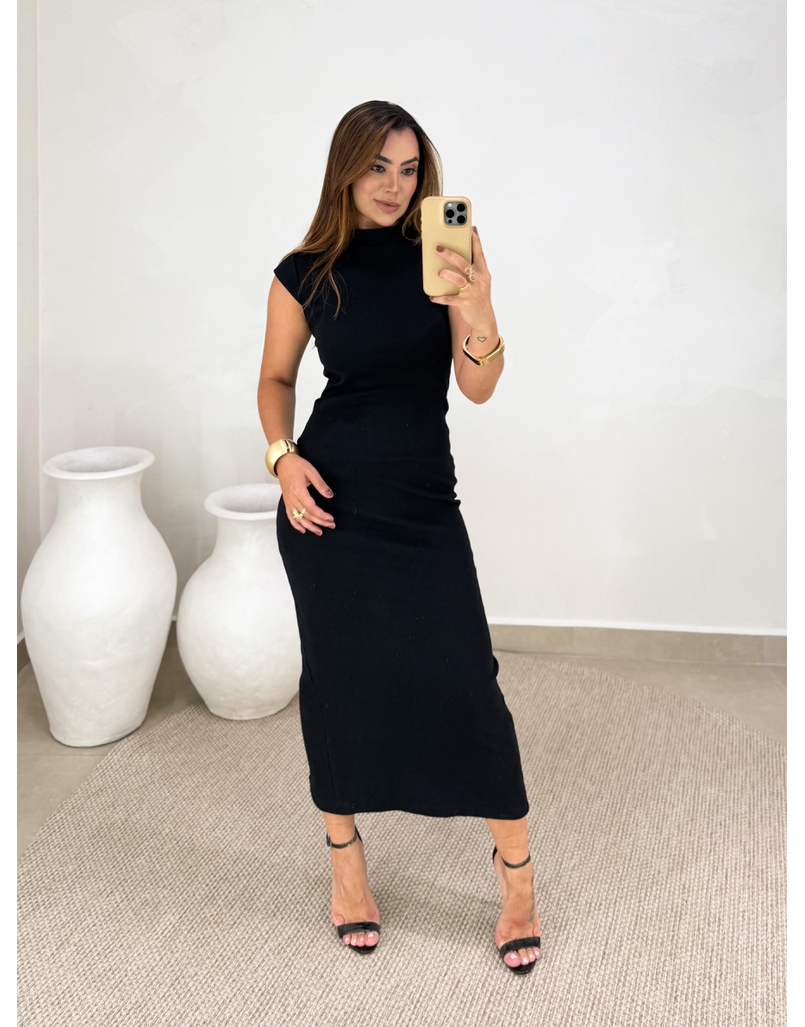 Vestido Canelado Buenos Aires Preto
