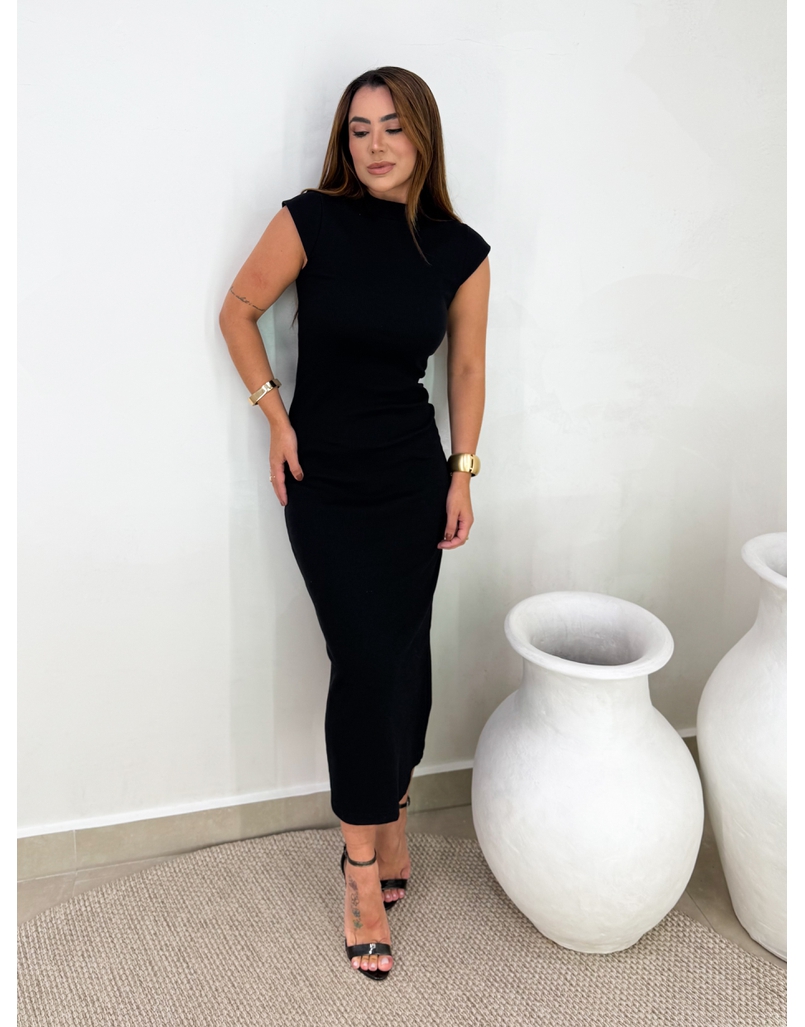 Vestido Canelado Buenos Aires Preto