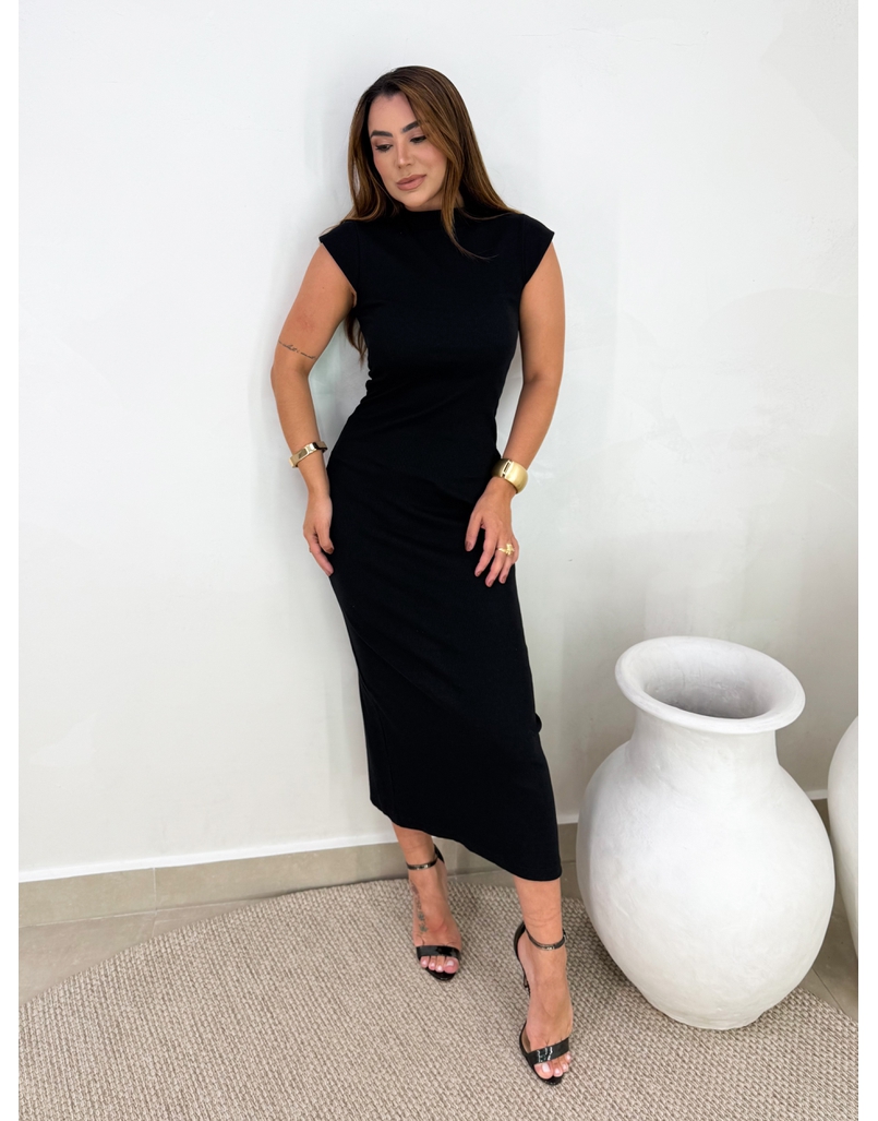 Vestido Canelado Buenos Aires Preto