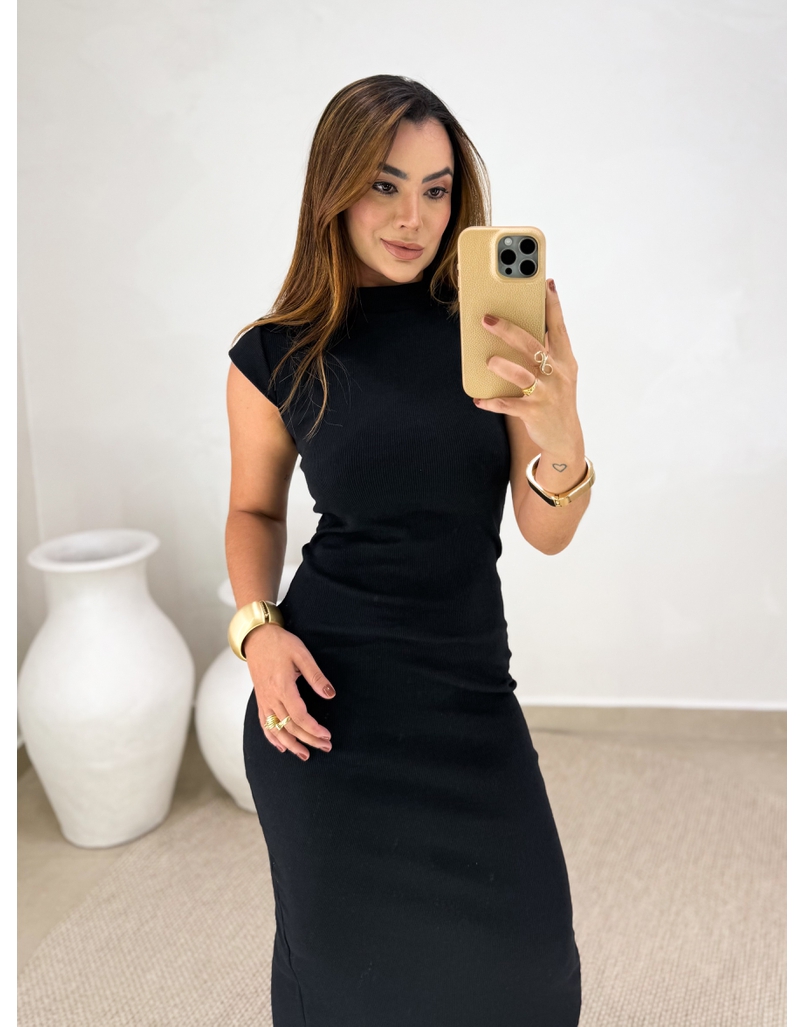 Vestido Canelado Buenos Aires Preto