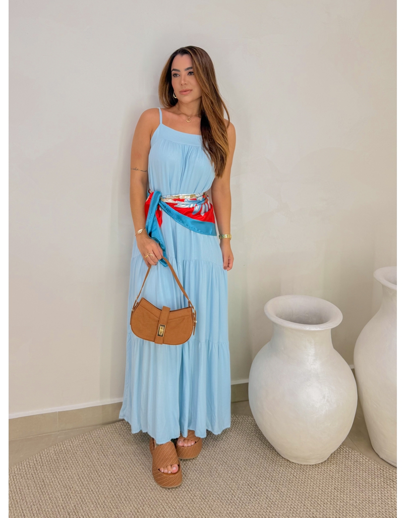 Lenço Cetim Floral Azul/Vermelho