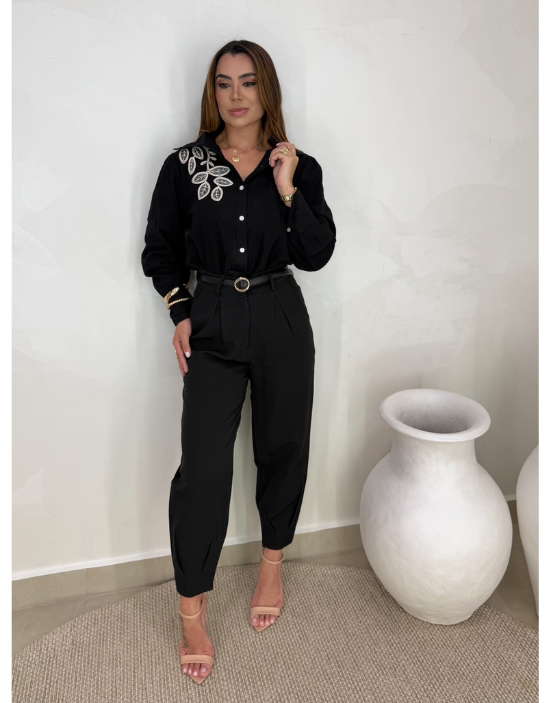 Camisa Bordada Manila Preto