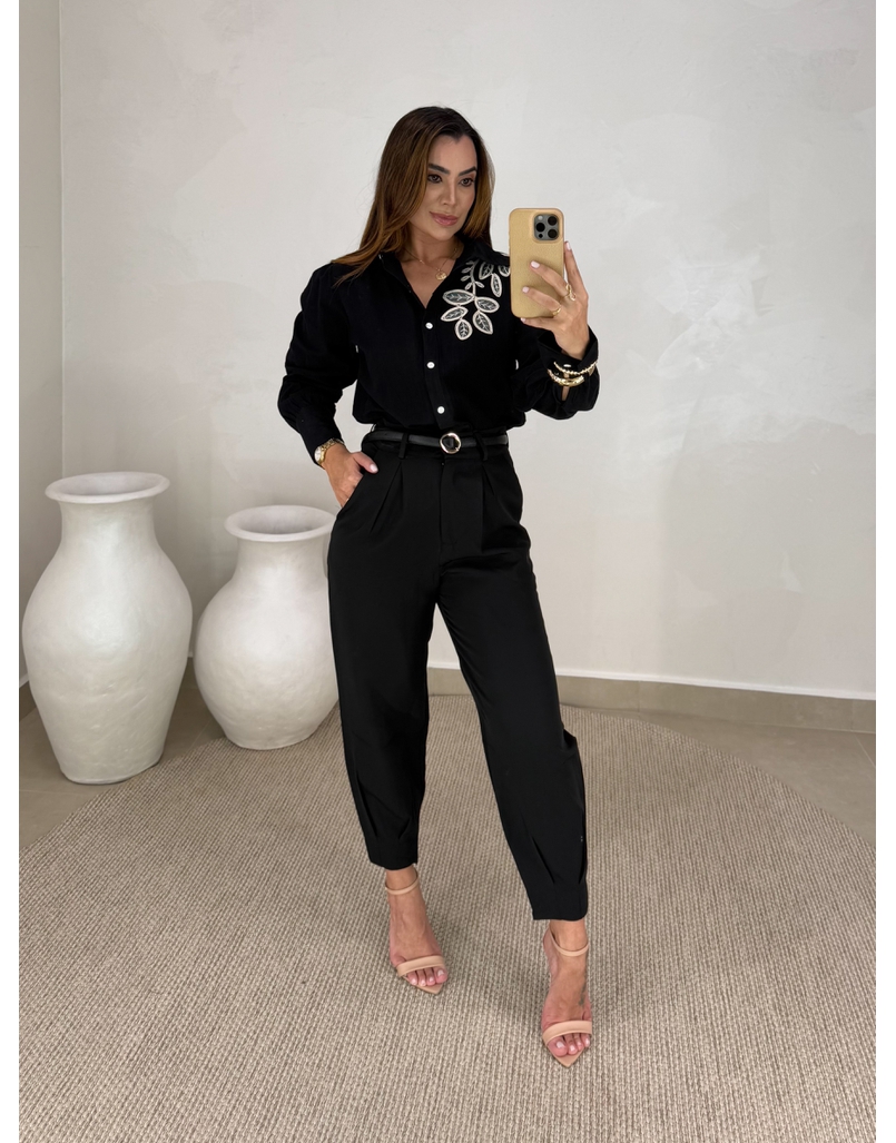 Camisa Bordada Manila Preto