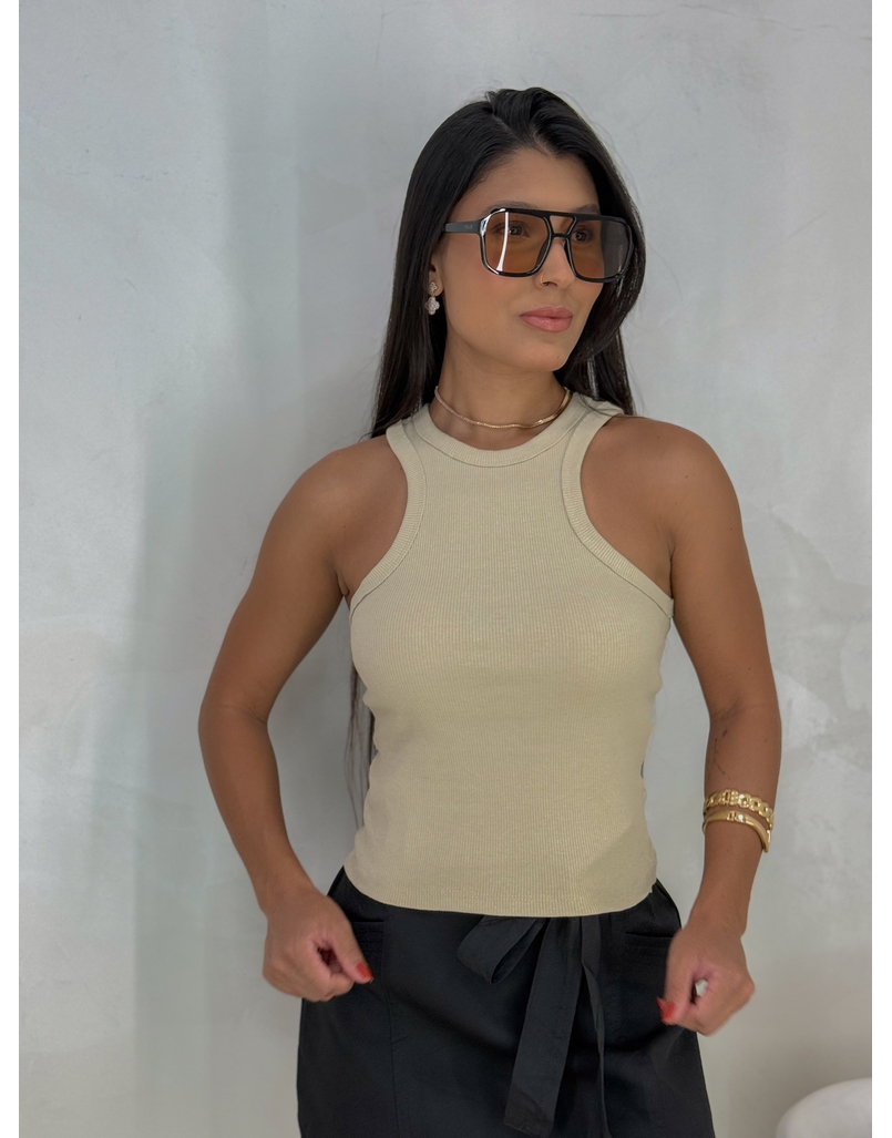 Cropped Regata Canelado Areia