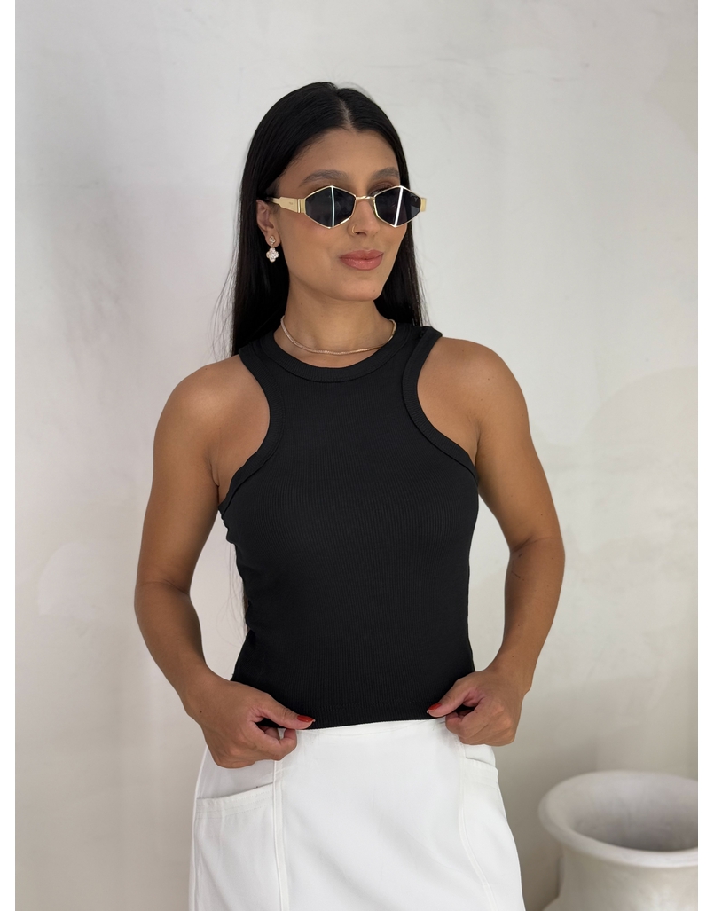 Cropped Regata Canelado Preto